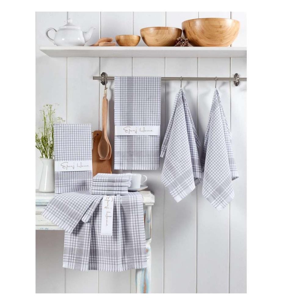 Set de serviettes de toilette, 10 pièces, gris, blanc, coton