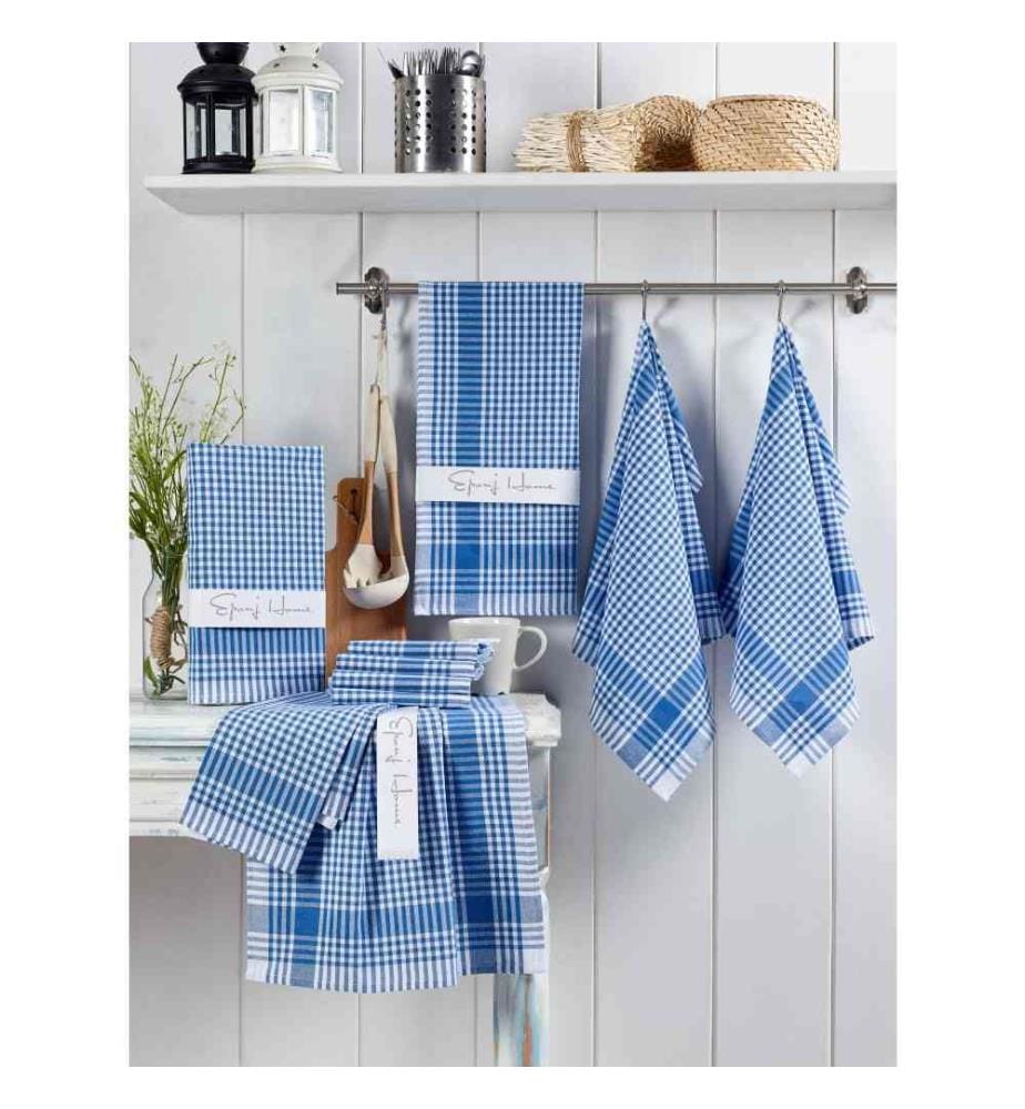 Set de serviettes de toilette, 10 pièces, bleu, blanc, coton
