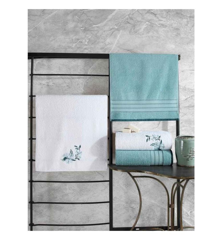 Ensemble de serviettes, 4 pièces, menthe, blanc, coton
