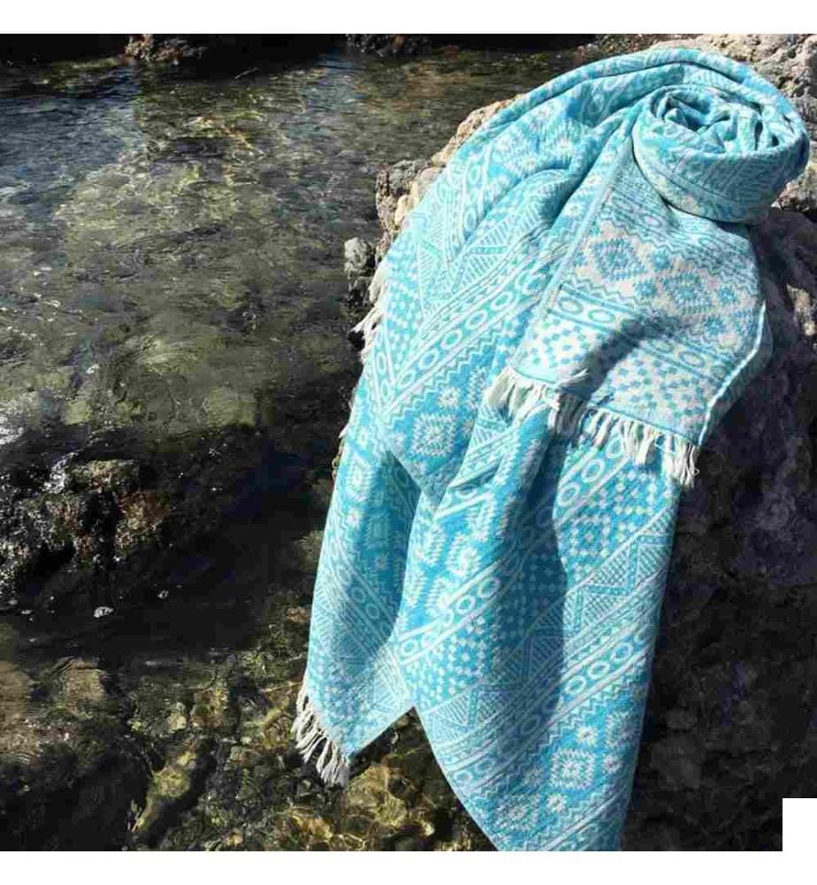 Fouta, serviette de plage, , Turquoise, coton