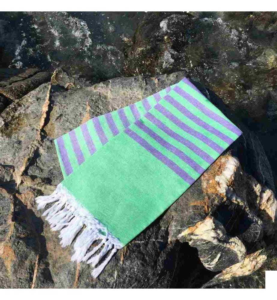 Fouta, serviette de plage, verte, 100% coton, haute absorption d'eau