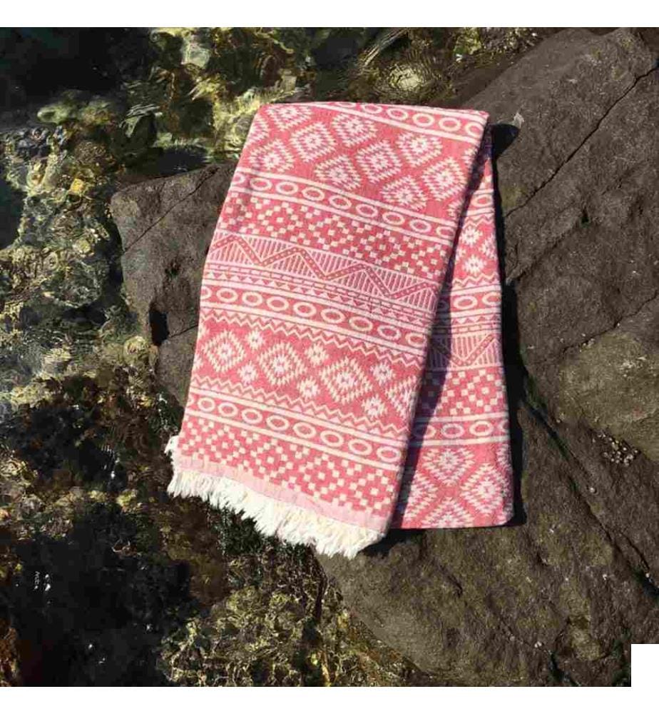 Fouta, serviette de plage, rouge, 100% coton, haute absorption d'eau