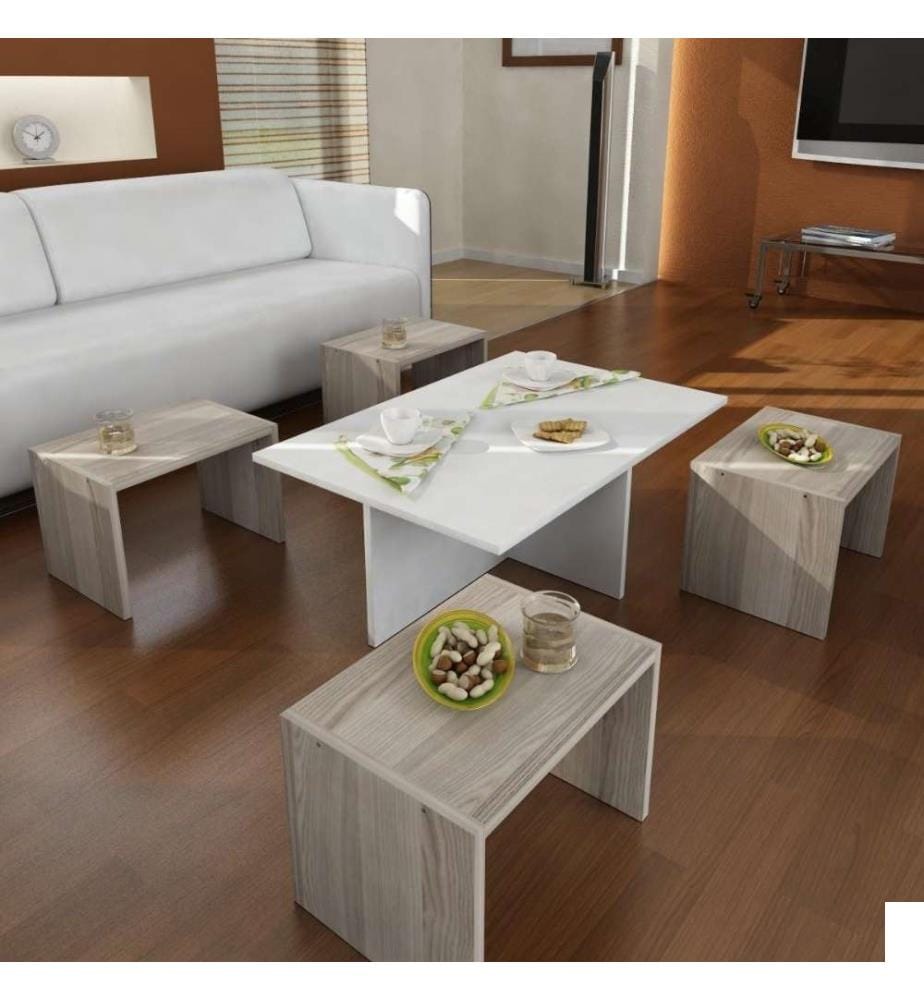 Set de table basse, blanc, Cordoba, panneau de particules mélaminé