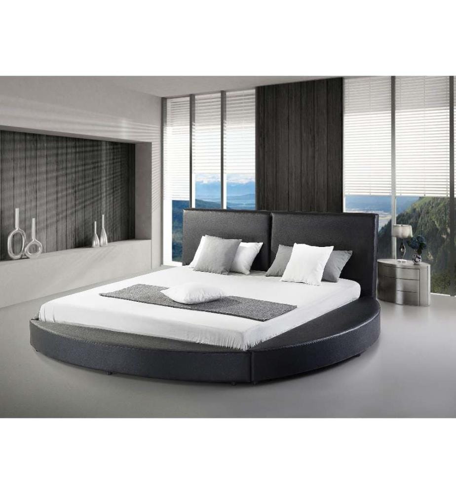 Lit Double Rond en Cuir PU Noir 180 x 200 cm Confortable et Original pour Chambre Moderne ou Contemporaine