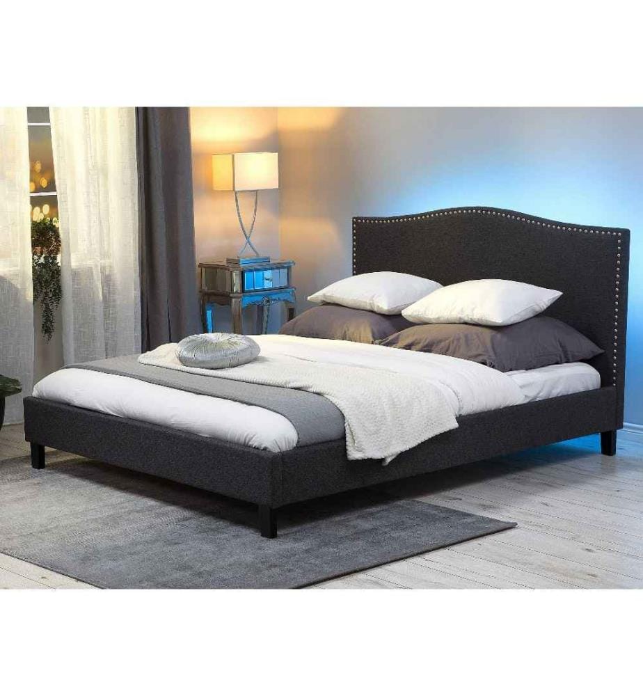 Lit Double en Tissu Gris avec Eclairage LED Multicolore 180 x 200 cm Elégant et Classique pour Chambre au Style Contemporain ou Moderne