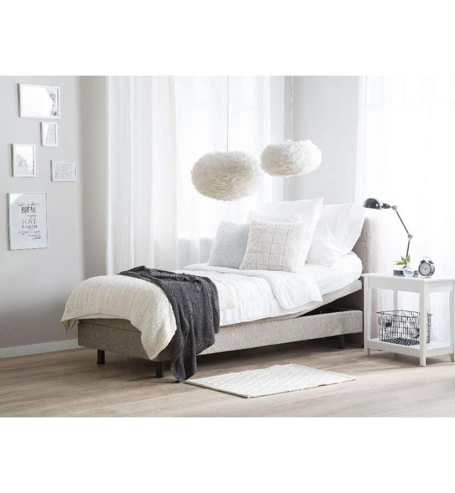 Lit Simple Ajustable en Tissu Beige 90 x 200 cm Confortable et Minimaliste pour Chambre au Style Transitionnel ou Moderne