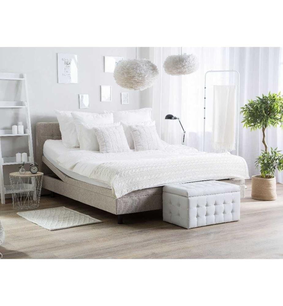 Lit Double Ajustable Electrique en Tissu Beige 180 x 200 cm Position Réglable par Télécommande pour Chambre au Style Transitionnel ou Moderne