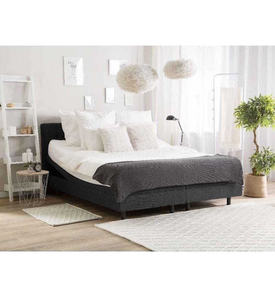 Lit Double Ajustable Electrique en Tissu Gris 160 x 200 cm avec Réglage par Télécommande pour Chambre au Style Transitionnel ou Moderne