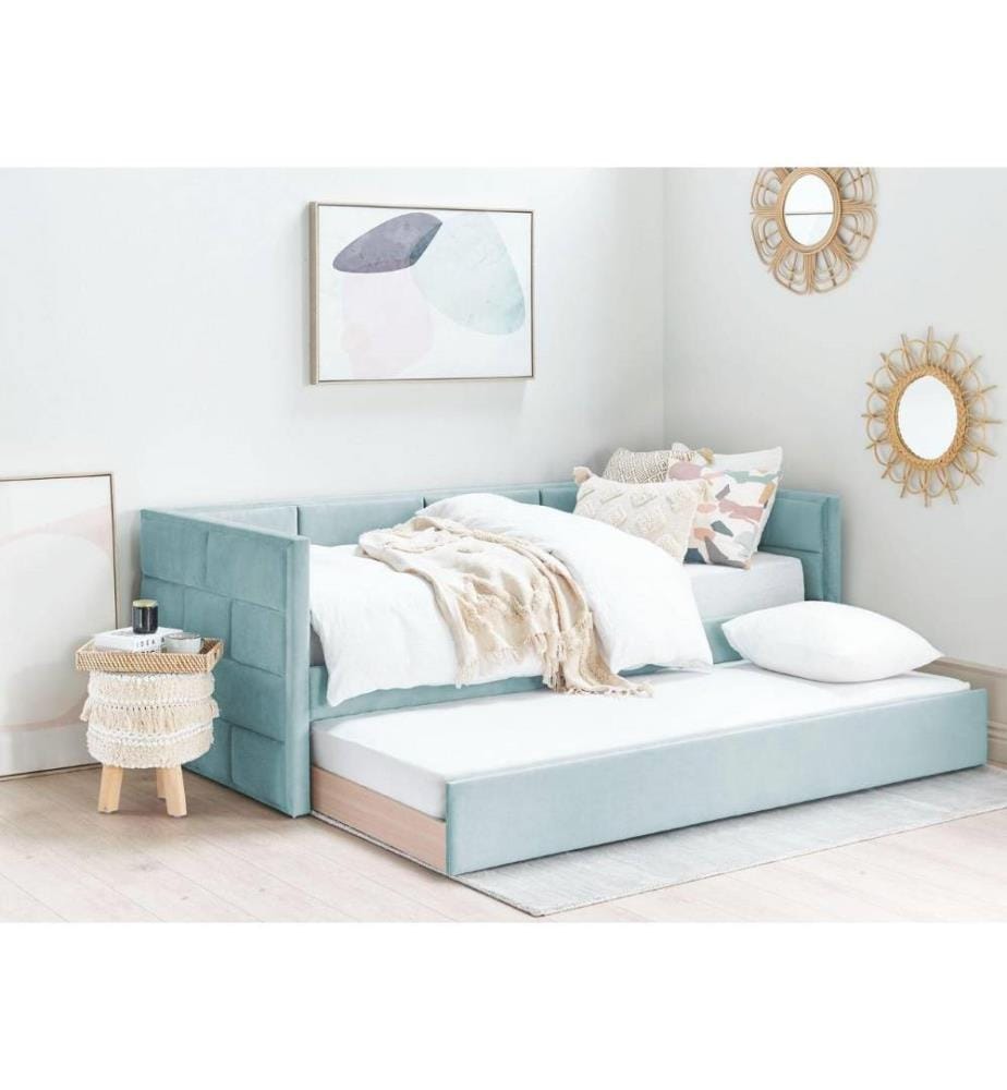 Lit de jour Vert Tissu velours avec sommier à lattes 90 x 200 cm Extensible Moderne Glamour Lit gigogne pour 2 personnes Chambre d'amis Chambre d'enfants Chambre d'adolescents