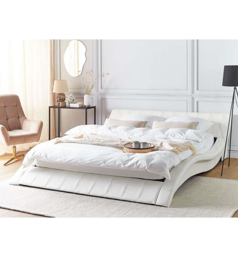 Lit Double Blanc en Cuir 180 x 200 cm Confortable et Elégant pour Chambre Moderne ou Contemporaine