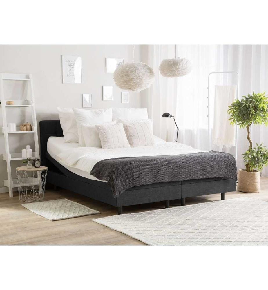 Lit Double Ajustable Electrique en Tissu Gris 180 x 200 cm avec Réglage par Télécommande pour Chambre au Style Transitionnel ou Moderne