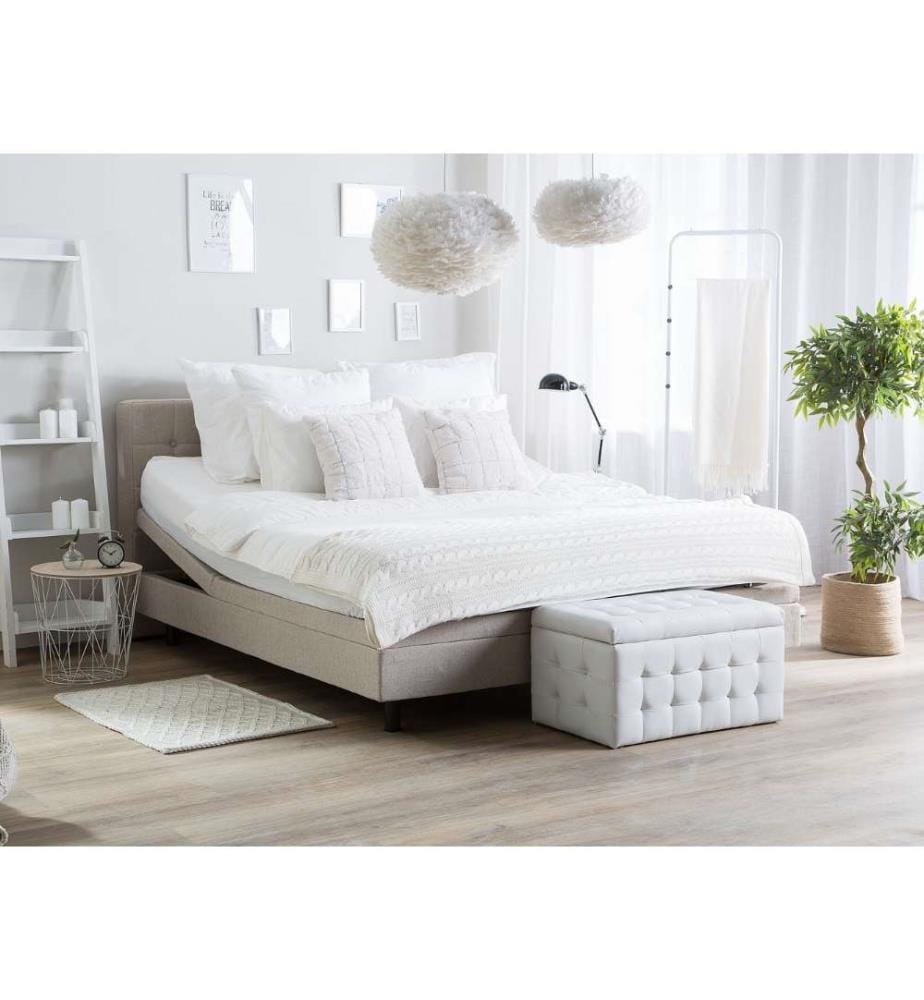 Lit Double Ajustable Electrique en Tissu Beige 160 x 200 cm avec Réglage par Télécommande pour Chambre au Style Transitionnel ou Moderne