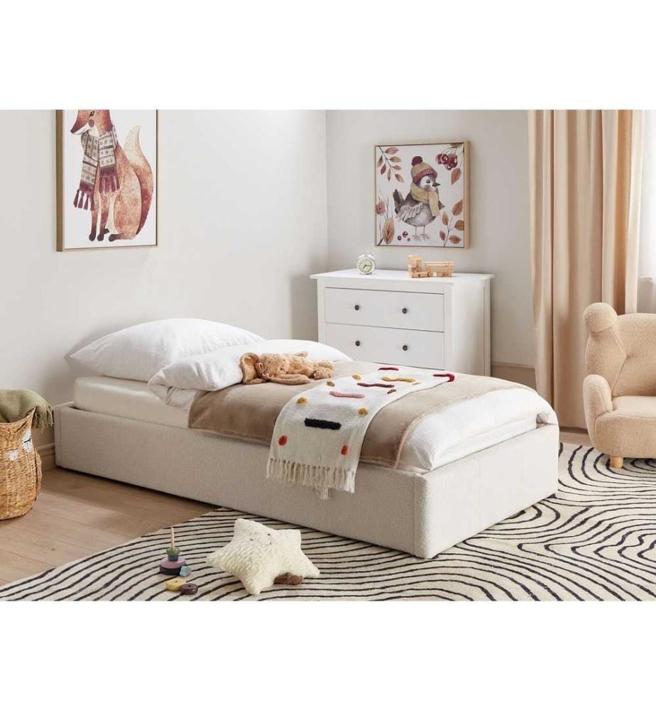 Lit Simple en Tissu Gris 90 x 200 cm avec Coffre de Rangement de Style Minimaliste pour Chambre Moderne ou Contemporaine