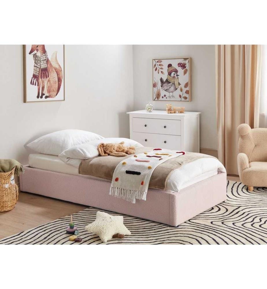 Lit Simple en Tissu Gris 90 x 200 cm avec Coffre de Rangement de Style Minimaliste pour Chambre Moderne ou Contemporaine