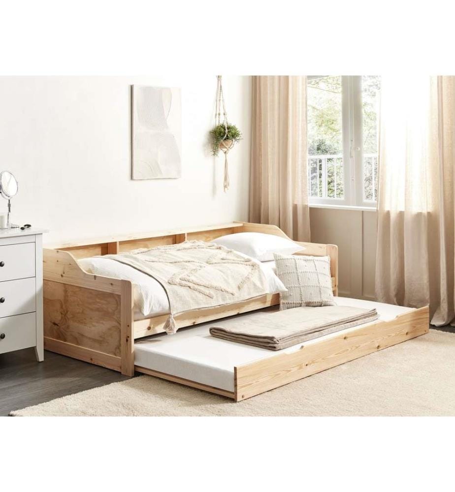 Lit Gigogne Blanc en Bois de Pin 1 Place 90 x 200 cm 2 Sommiers Extensible Cadre Amovible et Robuste pour Chambre ou Salon