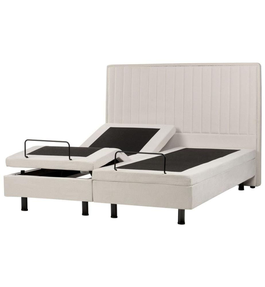 Lit Double Ajustable Electrique en Tissu Beige 160 x 200 cm avec Réglage par Télécommande pour Chambre au Style Transitionnel ou Moderne