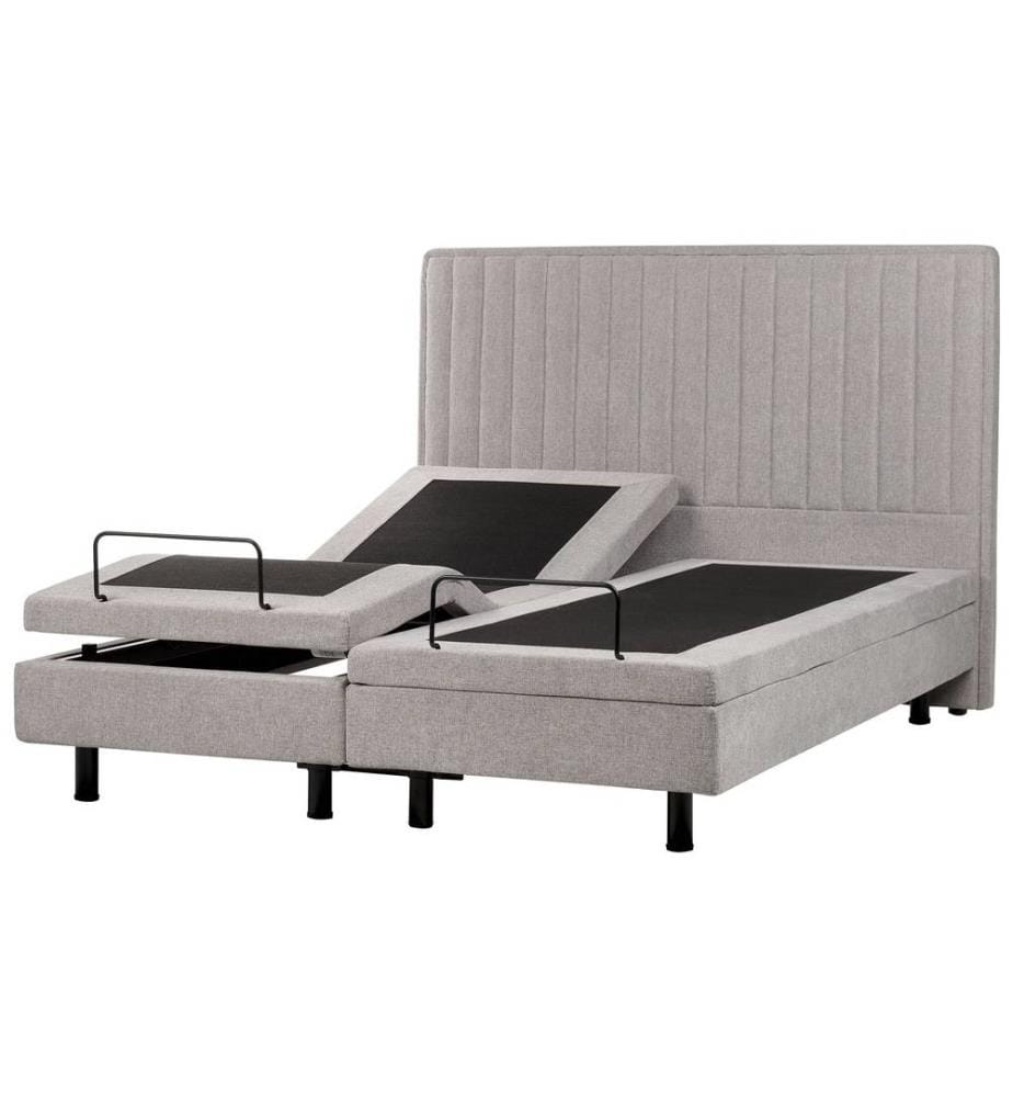 Lit Double Ajustable Electrique en Tissu Beige 160 x 200 cm avec Réglage par Télécommande pour Chambre au Style Transitionnel ou Moderne