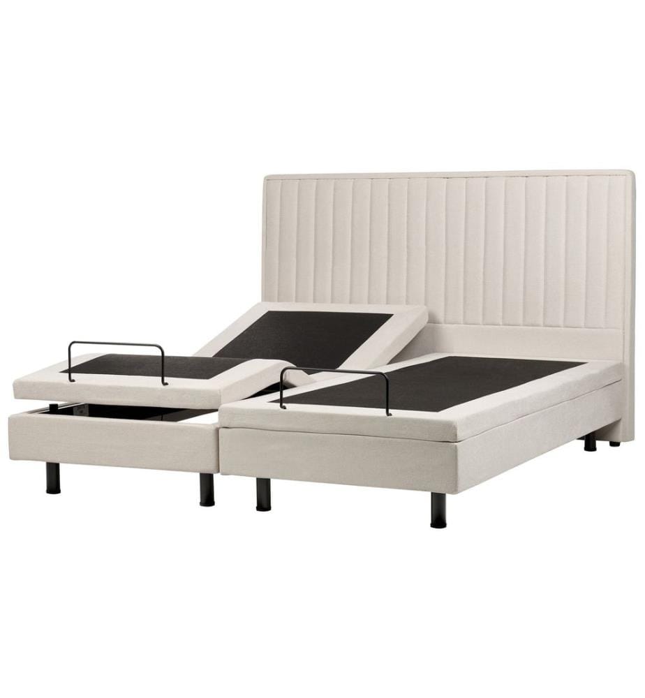 Lit Double Ajustable Electrique en Tissu Beige 180 x 200 cm Position Réglable par Télécommande pour Chambre au Style Transitionnel ou Moderne