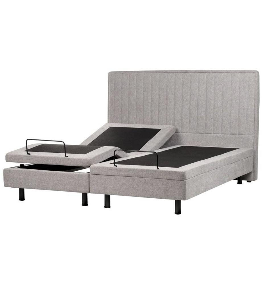 Lit Double Ajustable Electrique en Tissu Beige 180 x 200 cm Position Réglable par Télécommande pour Chambre au Style Transitionnel ou Moderne