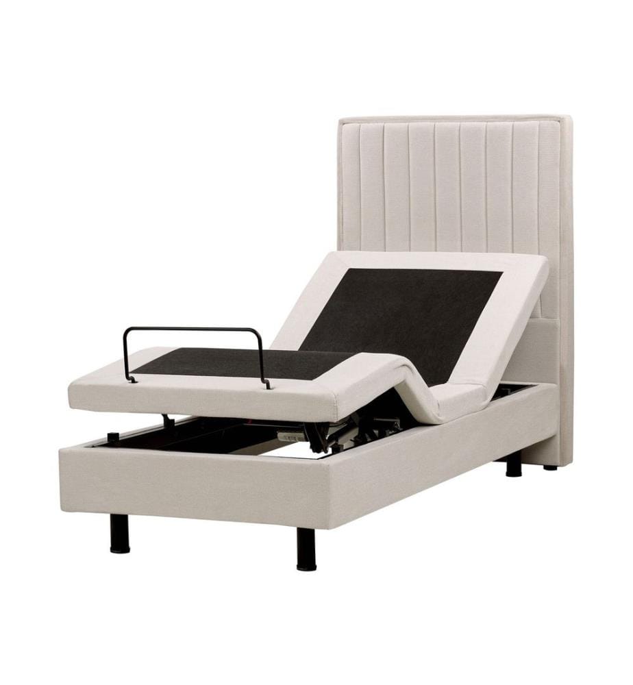 Lit Simple Ajustable Electrique en Tissu Beige 80 x 200 cm Position Réglable par Télécommande pour Chambre au Style Transitionnel ou Moderne