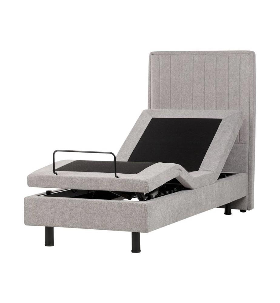 Lit Simple Ajustable Electrique en Tissu Beige 80 x 200 cm Position Réglable par Télécommande pour Chambre au Style Transitionnel ou Moderne