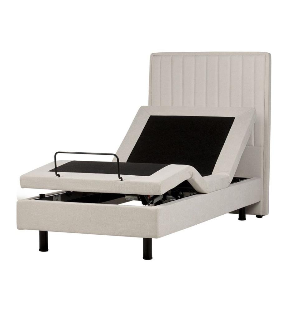 Lit Simple Ajustable en Tissu Beige 90 x 200 cm Confortable et Minimaliste pour Chambre au Style Transitionnel ou Moderne