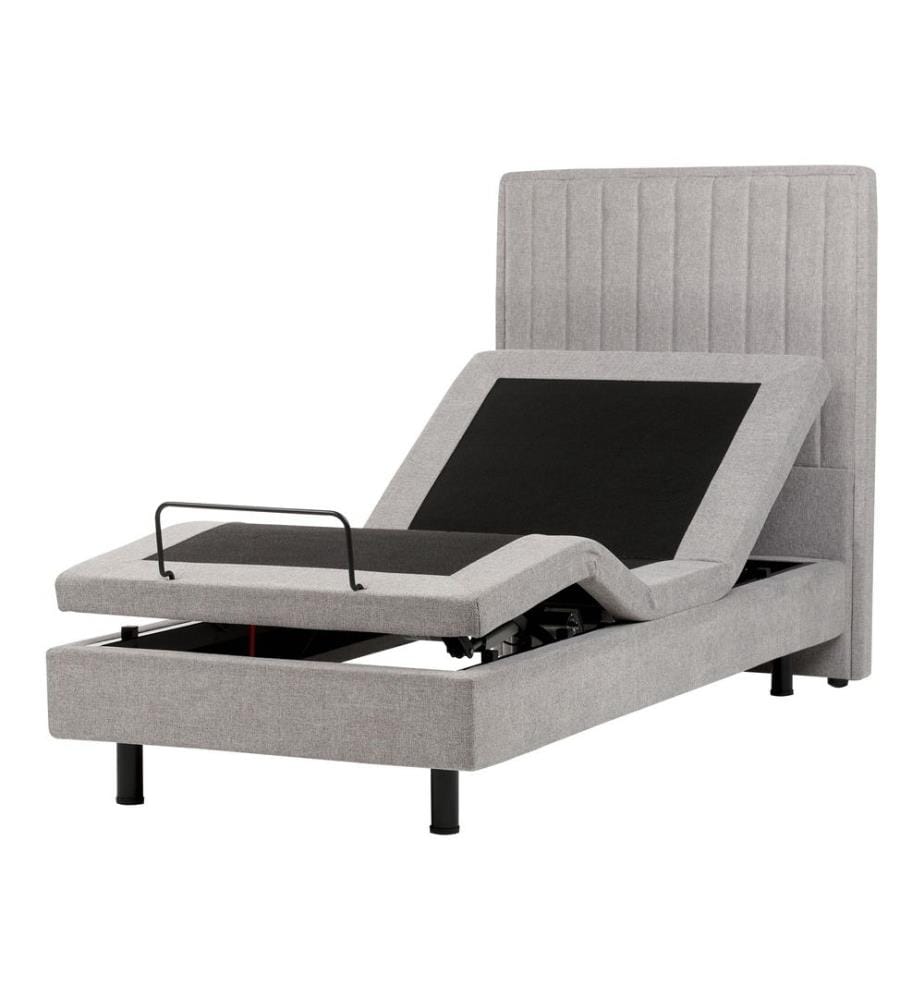 Lit Simple Ajustable en Tissu Beige 90 x 200 cm Confortable et Minimaliste pour Chambre au Style Transitionnel ou Moderne