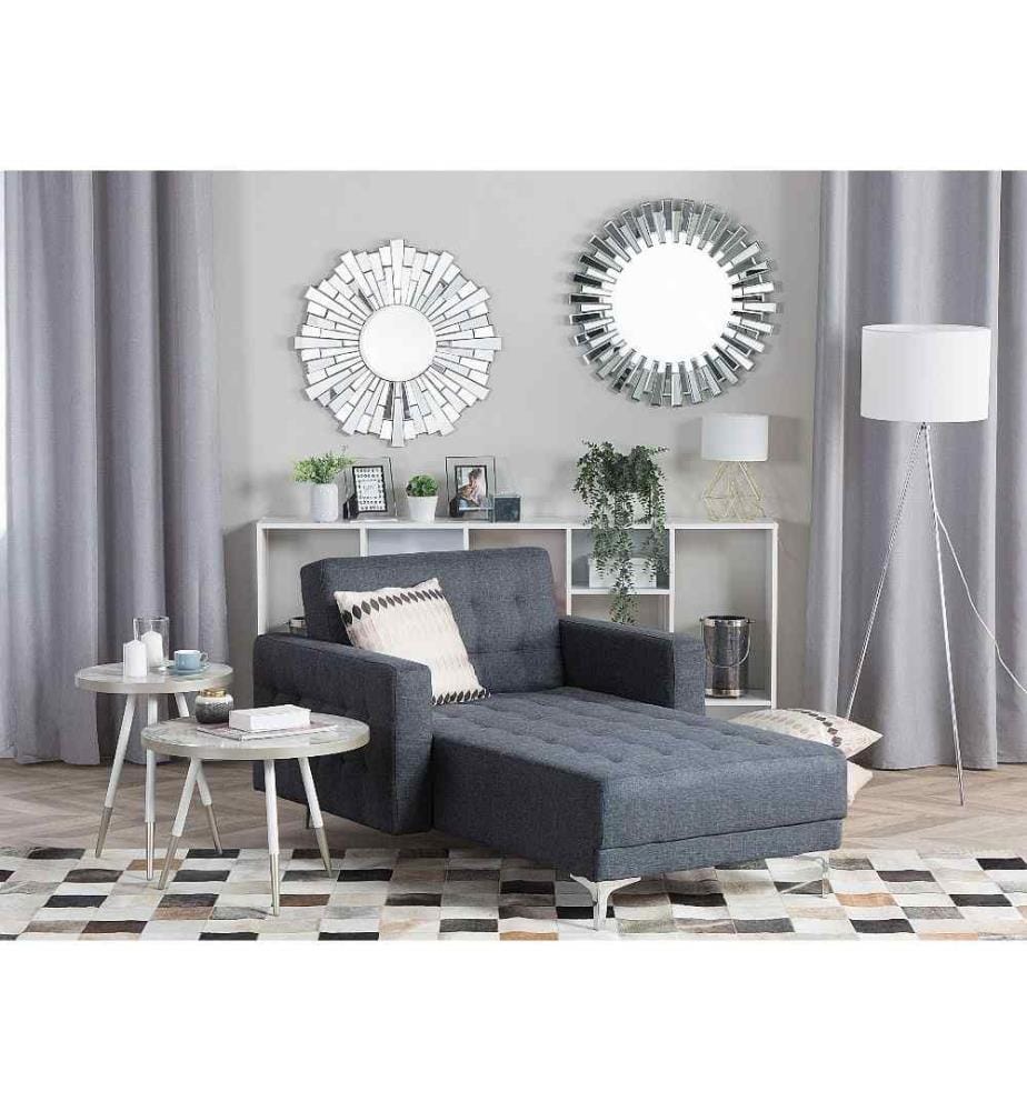 Chaise Longue Type Méridienne en Tissu Gris Foncé Capitonnée Design et Confort pour Salon Glamour