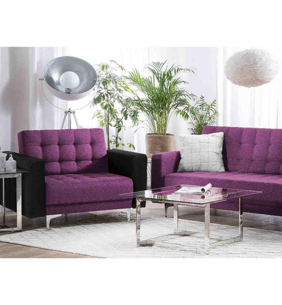 Fauteuil à Dossier Inclinable en Tissu Violet Pieds en Métal Argenté pour Salon au Design Moderne et Élégant