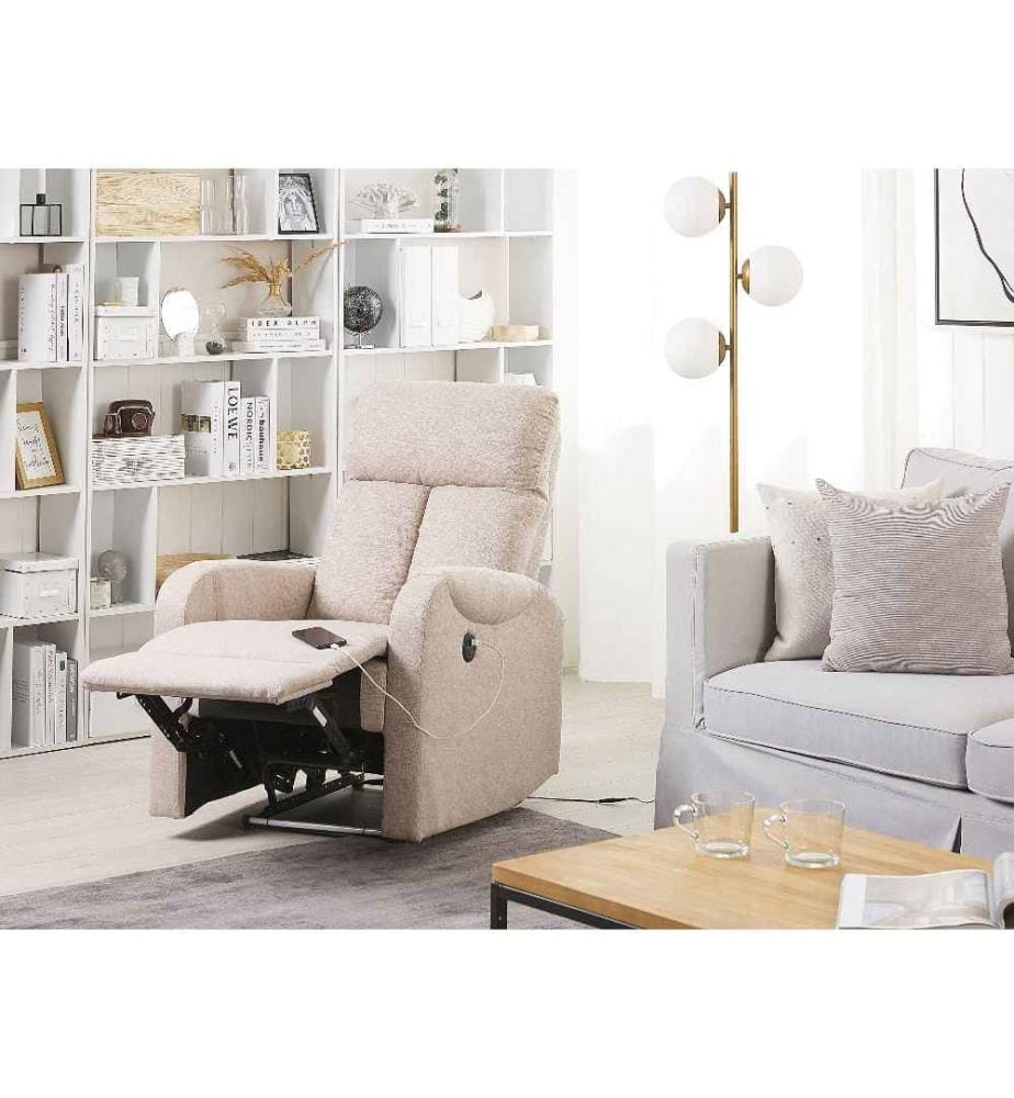 Fauteuil de Relaxation Inclinable Beige à LED et Port USB Confort d'Assise et Position Réglable pour Soirée Télé et Cinéma à Domicile
