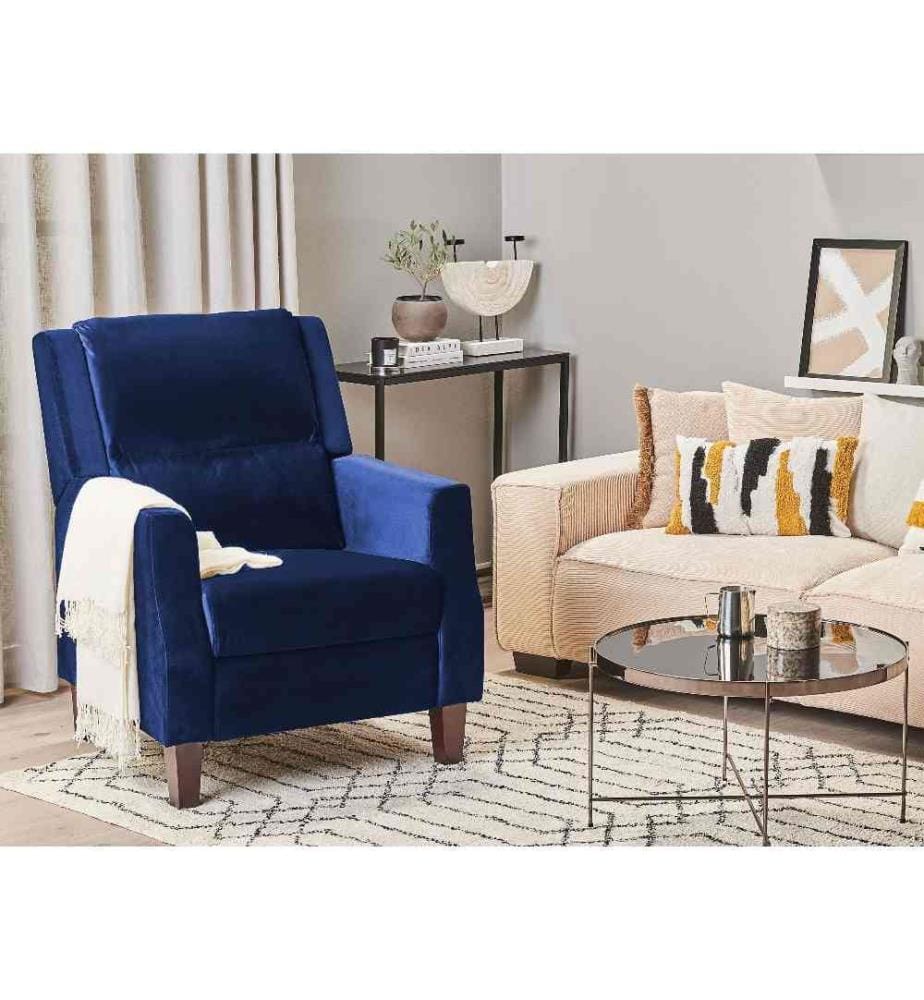 Fauteuil de Relaxation Bleu Inclinable avec Rembourrage Épais Confort d'Assise et Position Réglable pour Soirée Télé et Cinéma à Domicile