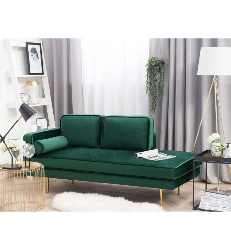 Chaise Longue Méridienne Côté Gauche en Velours Vert pour Salon Glamour