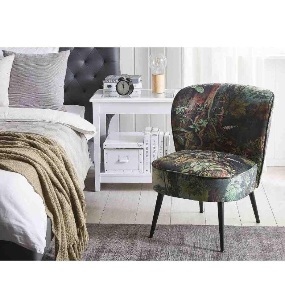 Fauteuil Bas sans Accoudoirs en Tissu Vert avec Imprimé Jungle Multicolore Rembourrage Épais et Confort Optimal pour Salon Rétro et Moderne