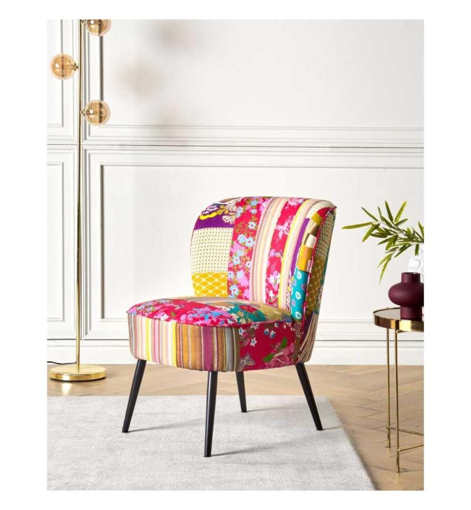 Fauteuil Bas sans Accoudoirs en Tissu Vert avec Imprimé Jungle Multicolore Rembourrage Épais et Confort Optimal pour Salon Rétro et Moderne