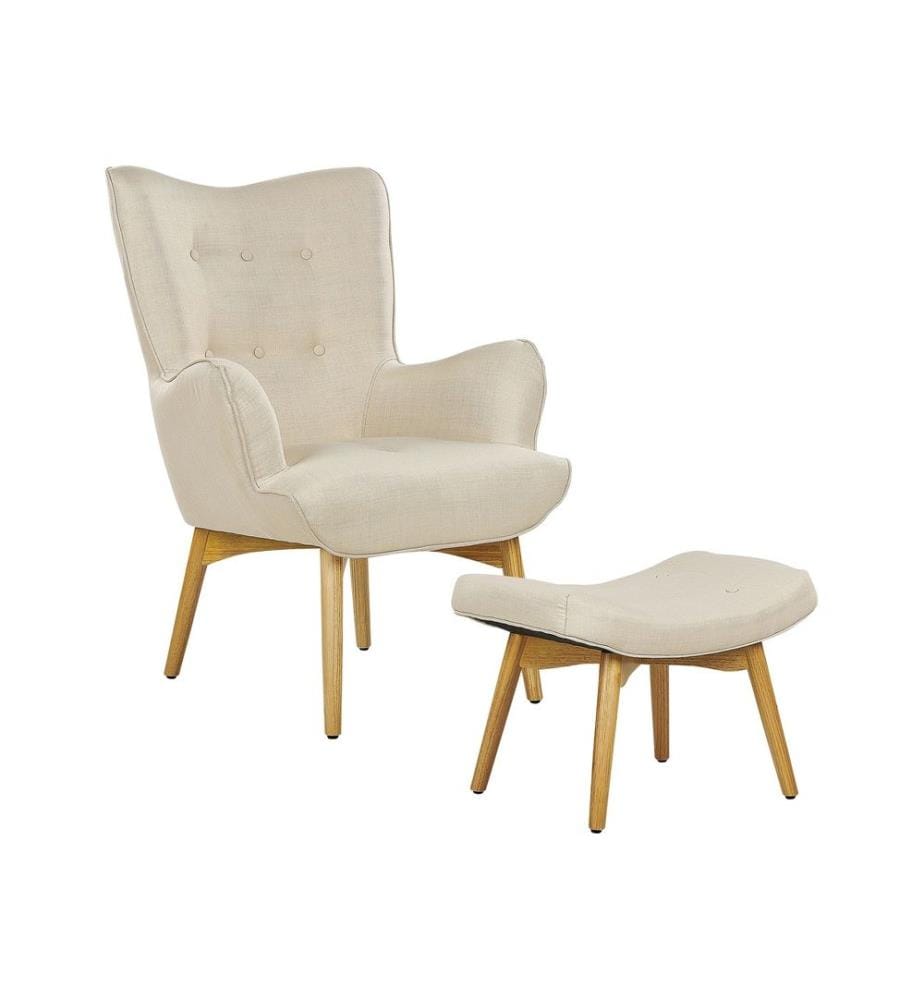 Fauteuil avec Repose-Pieds Ottoman Beige Clair en Tissu Style Moderne Rétro