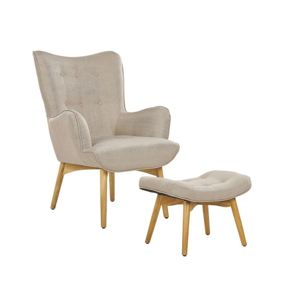 Fauteuil avec Repose-Pieds Ottoman Beige en Tissu Style Moderne Rétro