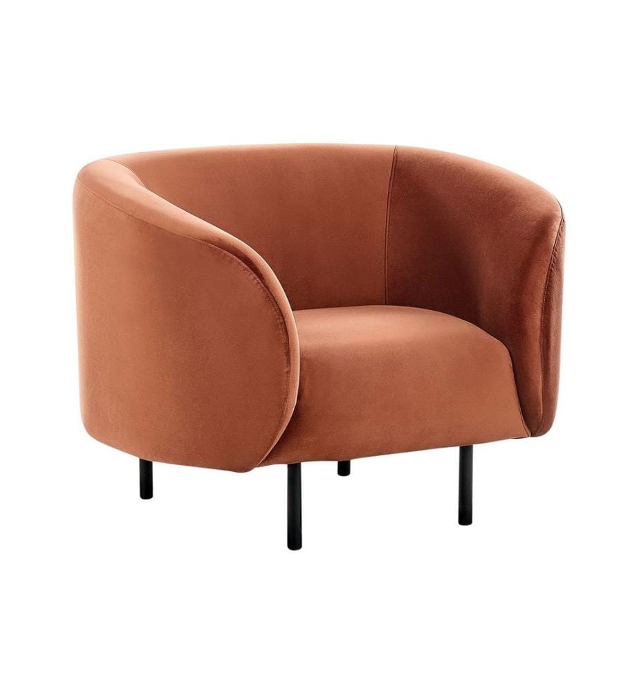 Fauteuil Orange en Velours Design Incurvé Pieds en Métal Noir Siège Design Art Déco Moderne