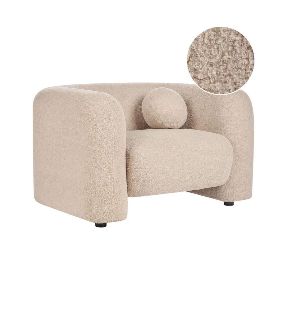 Fauteuil Beige Tissu Bouclé avec Coussins Ronds Salon Bureau Style Rétro Moderne Glam