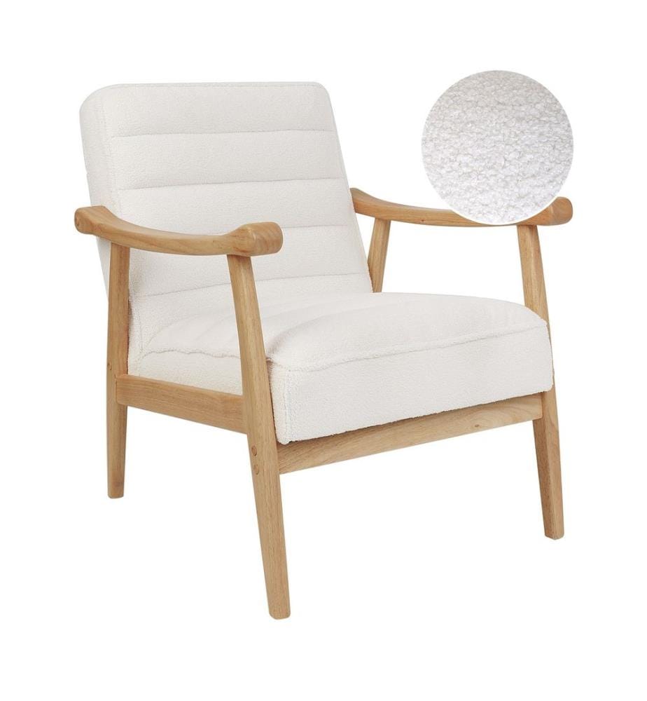 Fauteuil Blanc en Bouclé Rembourré Cadre en Bois Accoudoirs Salon Chambre à Coucher Style Rétro