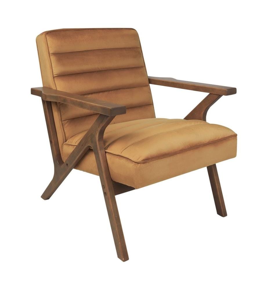 Fauteuil Marron en Velours Rembourré Structure en Bois Salon Chambre à Coucher Style Rétro