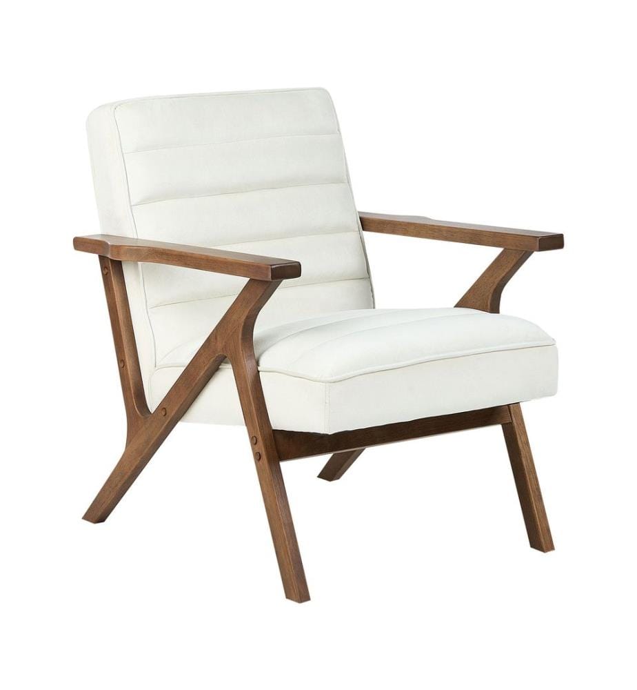 Fauteuil Blanc en Velours Rembourré Structure en Bois Salon Chambre à Coucher Style Rétro