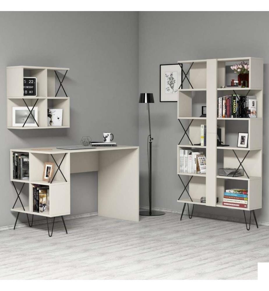 Bureau d'étude et étagère, crème, noir, panneau de particules mélaminé