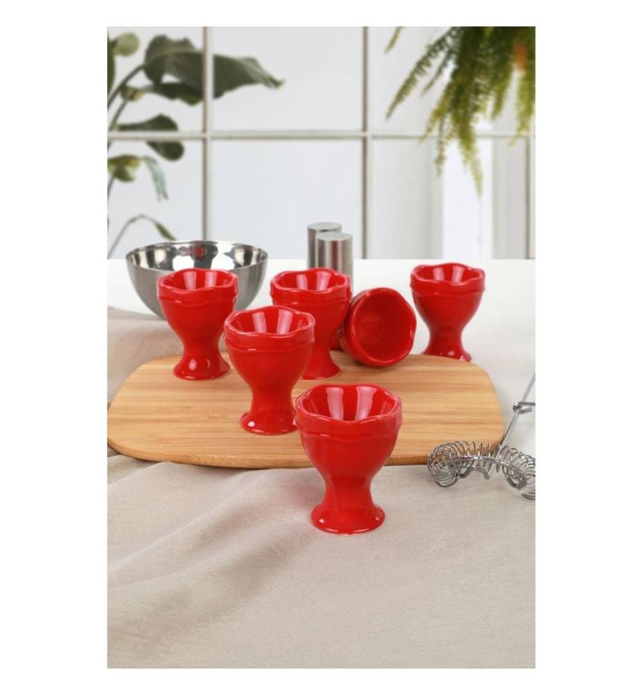 Set de coquetiers, 6 pièces, rouge, grès céramique, n'absorbe pas l'eau