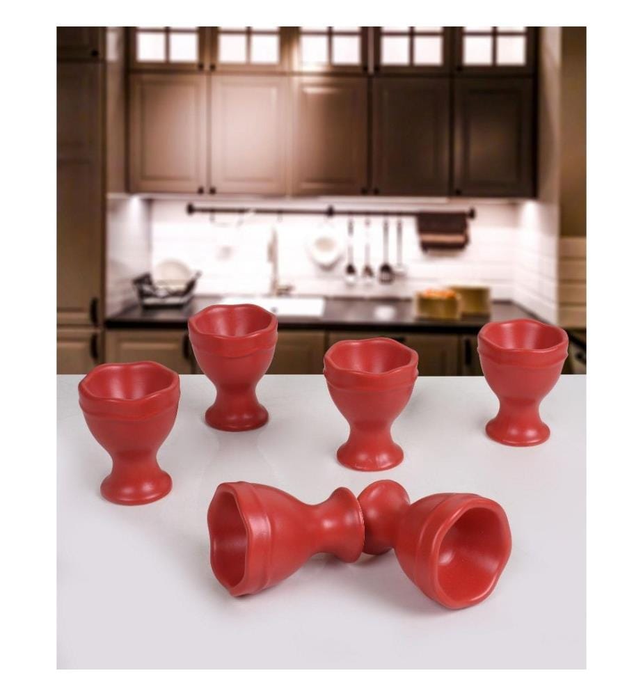 Set de coquetiers, 6 pièces, rouge tuile, grès céramique, n'absorbe pas l'eau