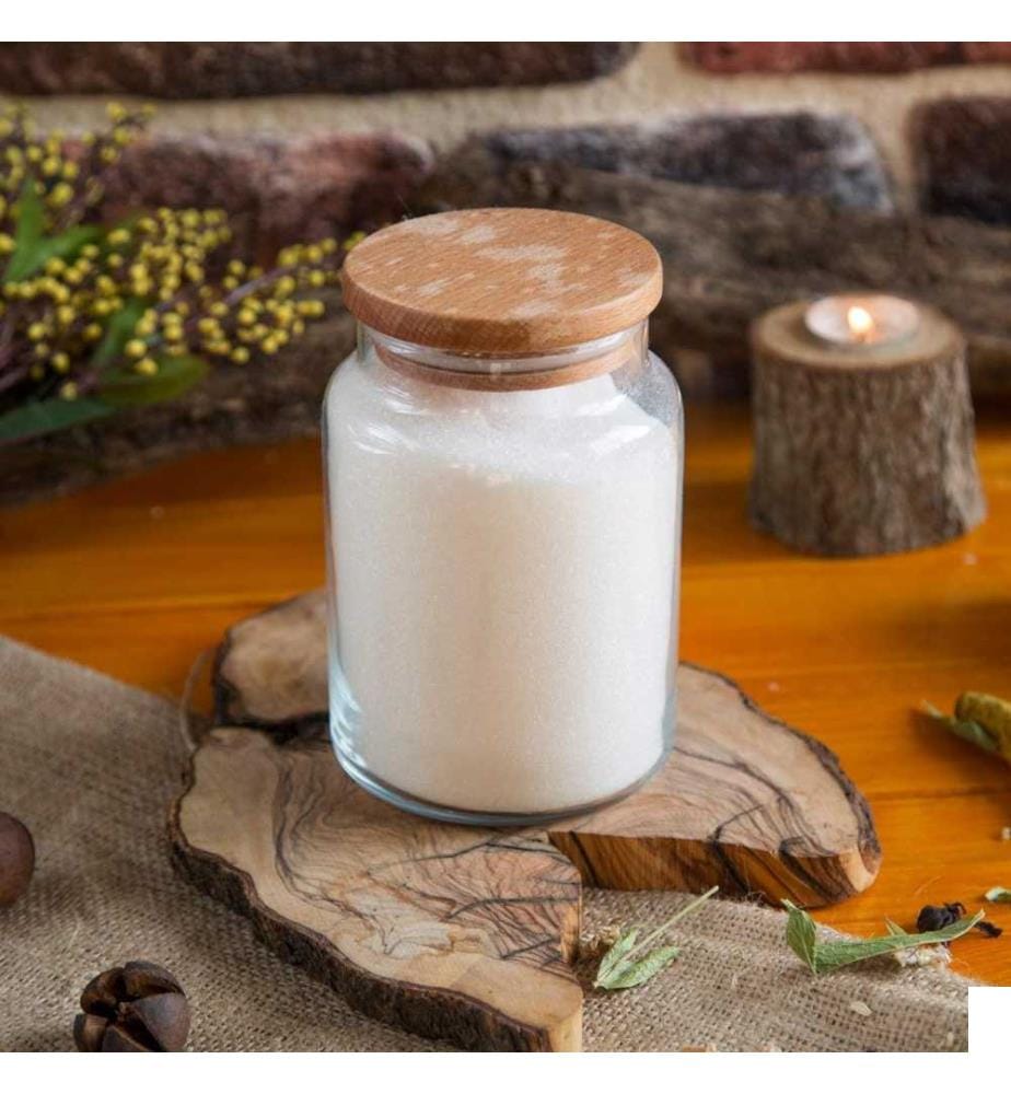 Jarre, naturelle, en verre, couvercle en bois