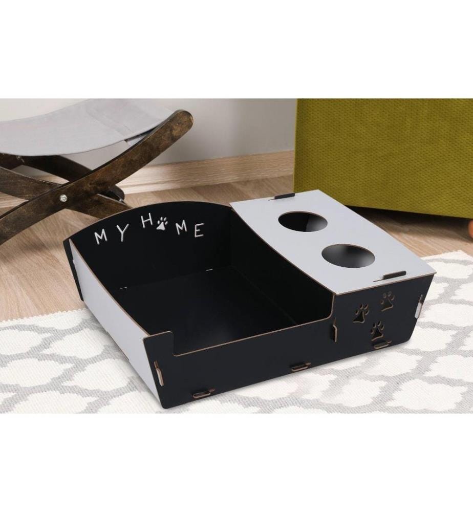 Lit pour chat, noir, blanc, MDF, lit pour chat démonté