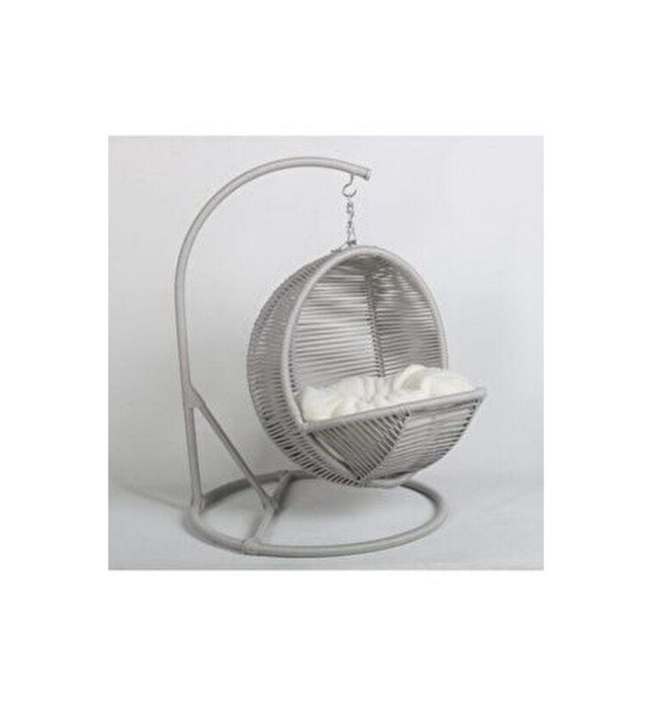 Chaise balançoire pour chat, grise, cadre en métal, tissu en corde de macramé