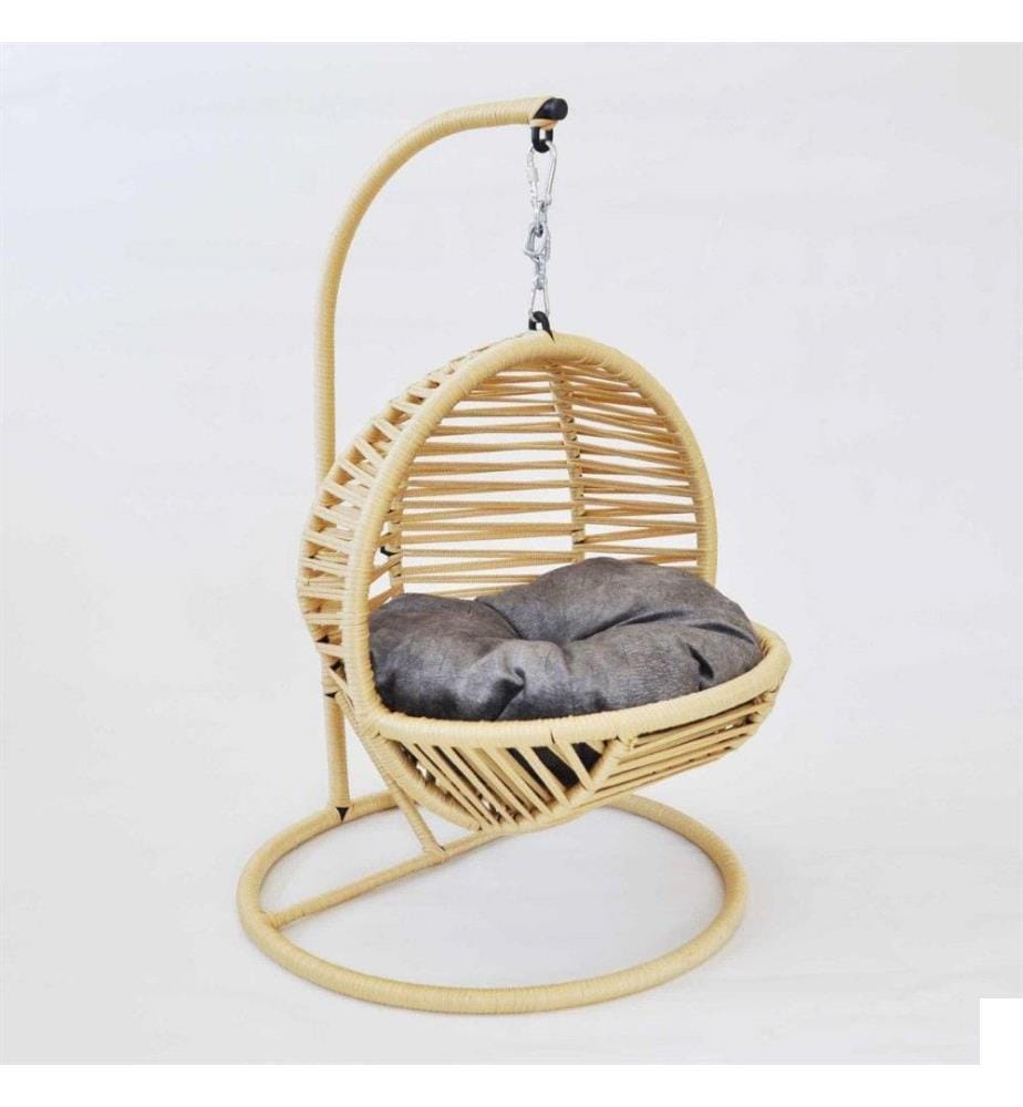 Chaise balançoire pour chat, crème, cadre en métal, tissu en corde de macramé