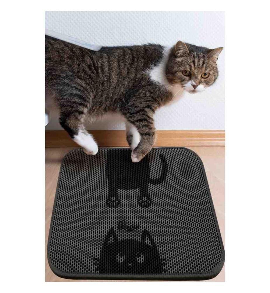 Tapis de litière pour chat, multicolore, dessus PVC, dessous polyester