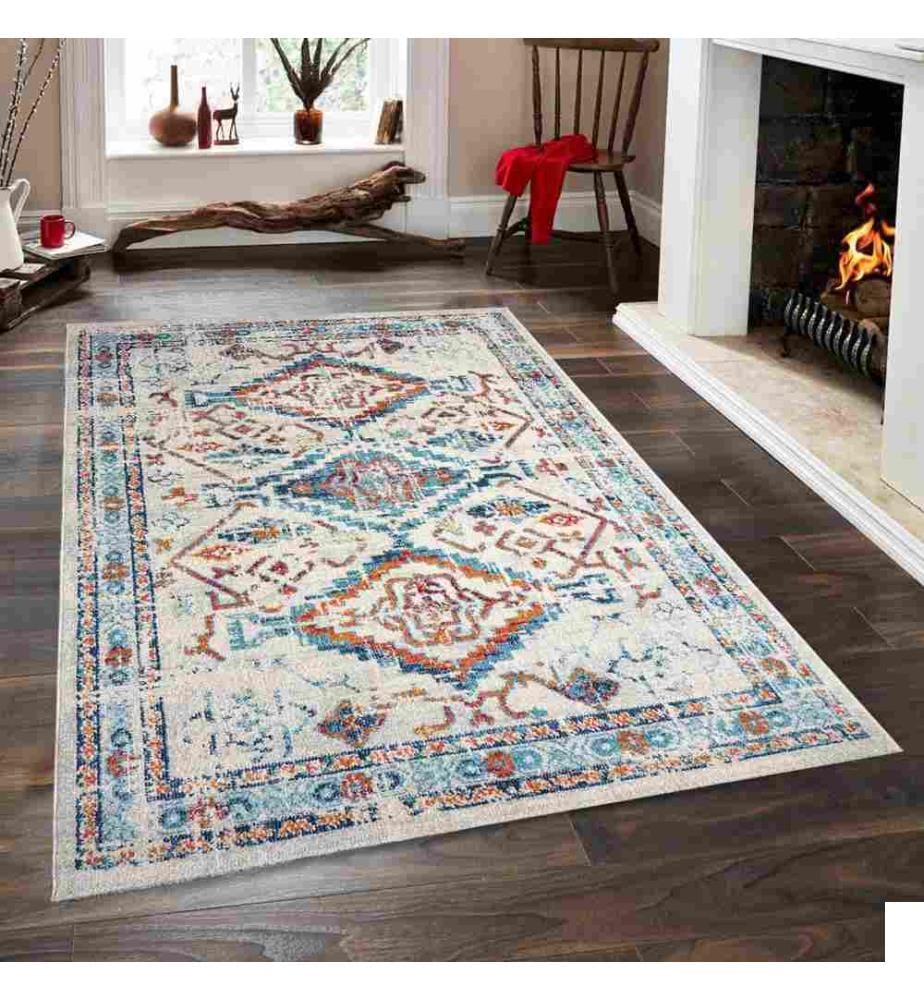 Tapis, 160 x 230, , Blanc, Turquoise, Polypropylène, 1500 G-m²,